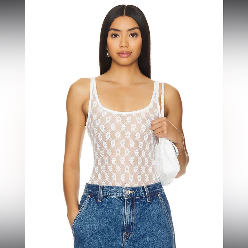 New NWT BARDOT Adoni Bodysuit in White lace thong one piece revolve